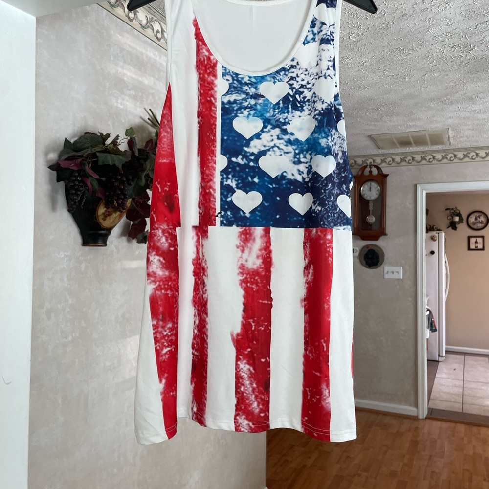 Patriotic Tank Top with Heart Design